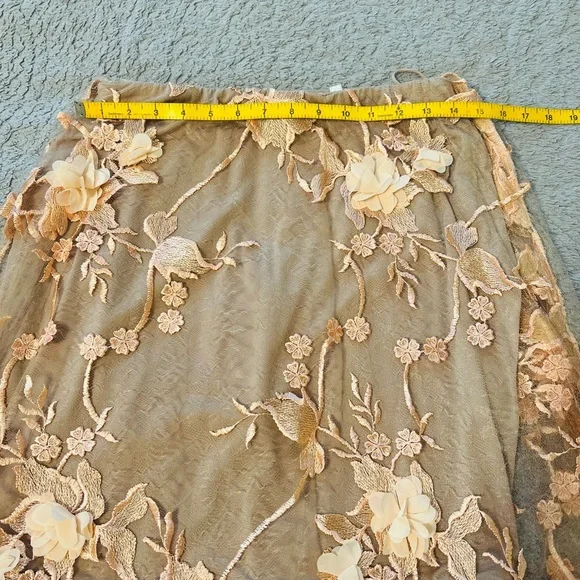 Dress The Population peach lace overlay with nude underneath top & skirt set. - Picture 8 of 9